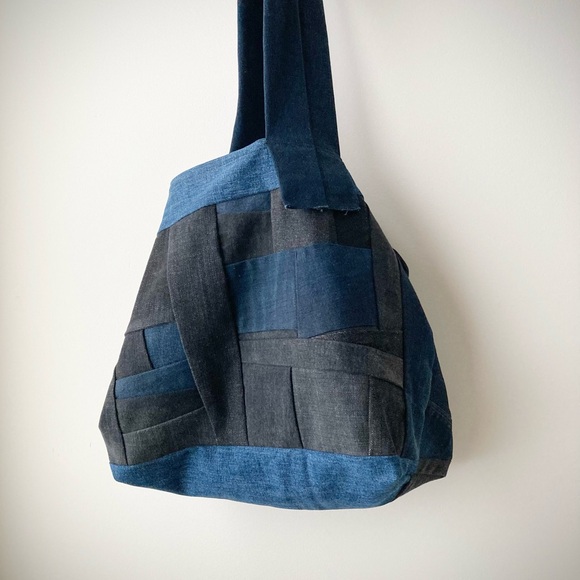 joodito origami boro crossbody bag japanese denim patchwork oversized slouchy - Picture 8 of 9